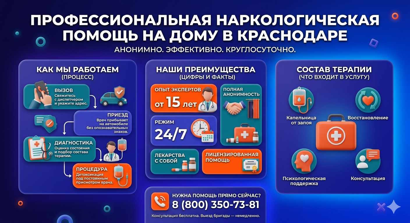 Инфографика о принципах лечения алкоголизма на дому в Лучегорске: этапы вызова нарколога, преимущества анонимной детоксикации и состав медицинской помощи.